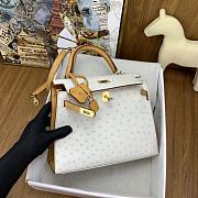 Hermes Kelly 25 White abd Brown Ostrich Leather  Bag - 6