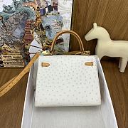 Hermes Kelly 25 White abd Brown Ostrich Leather  Bag - 5