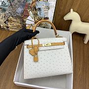 Hermes Kelly 25 White abd Brown Ostrich Leather  Bag - 2