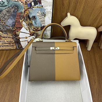 Hermes Kelly 25cm Epsom Leather Grey and Brown Bag