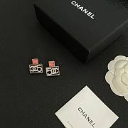 Chanel Square CC Logo and Pink stone earrings - 5