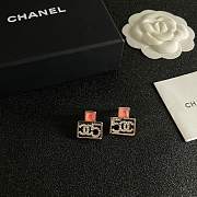 Chanel Square CC Logo and Pink stone earrings - 2