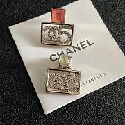 Chanel Square CC Logo and Pink stone earrings - 3