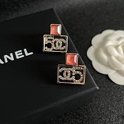 Chanel Square CC Logo and Pink stone earrings - 4