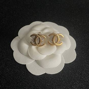 Chanel CC Logo Gold And Diamond Earrings