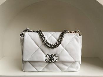 Chanel 19 handbag white leather in silver hardware 26cm