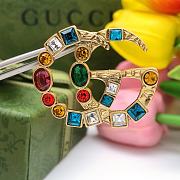 Gucci Metal Crystal Double G Brooch Aged Gold Multicolor Earrings - 5