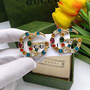 Gucci Metal Crystal Double G Brooch Aged Gold Multicolor Earrings - 3