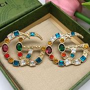 Gucci Metal Crystal Double G Brooch Aged Gold Multicolor Earrings - 2