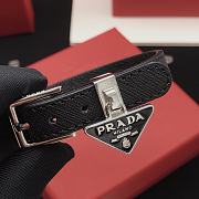 Prada Black Logo Plated Saffiano Leather Enamel Triangle Charm Bracelet - 5