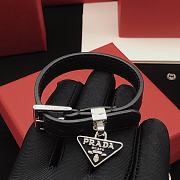 Prada Black Logo Plated Saffiano Leather Enamel Triangle Charm Bracelet - 3