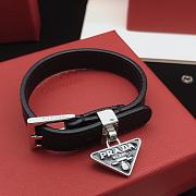 Prada Black Logo Plated Saffiano Leather Enamel Triangle Charm Bracelet - 2