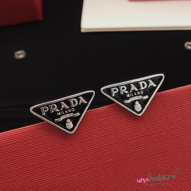 Prada Triangle Earrings Black & Silver - 1