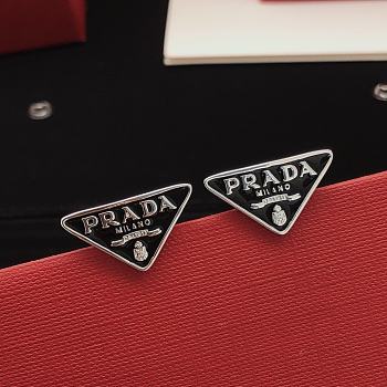 Prada Triangle Earrings Black & Silver