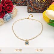 Dior Petit CD Baroque Necklace Gold-Finish Metal with White Resin Pearls and Sky Blue Glass - 1