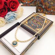 Dior Petit CD Baroque Necklace Gold-Finish Metal with White Resin Pearls and Sky Blue Glass - 4