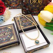 Dior Petit CD Baroque Necklace Gold-Finish Metal with White Resin Pearls and Sky Blue Glass - 3