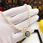 Dior Petit CD Baroque Necklace Gold-Finish Metal with White Resin Pearls and Sky Blue Glass - 2