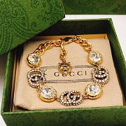 Gucci Crystal GC And Tiger Charm Gold Bracleet - 6