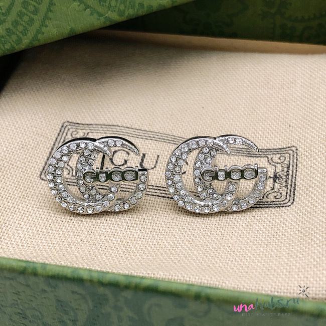 Gucci Crystal GC Logo Silver Earrings - 1