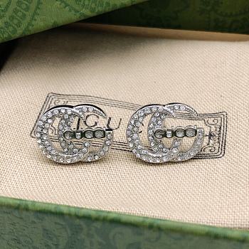 Gucci Crystal GC Logo Silver Earrings