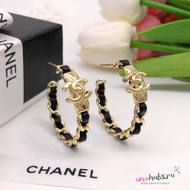 Chanel Woven Chain Leather Lambskin Earrings - 1