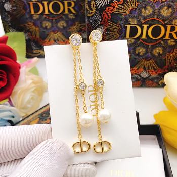 Dior Petit CD Treasure Earrings Gold-Finish Metal with White Resin Pearls and Silver-Tone Crystals