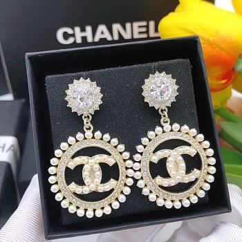 Chanel Round Pearl Gold Earrings