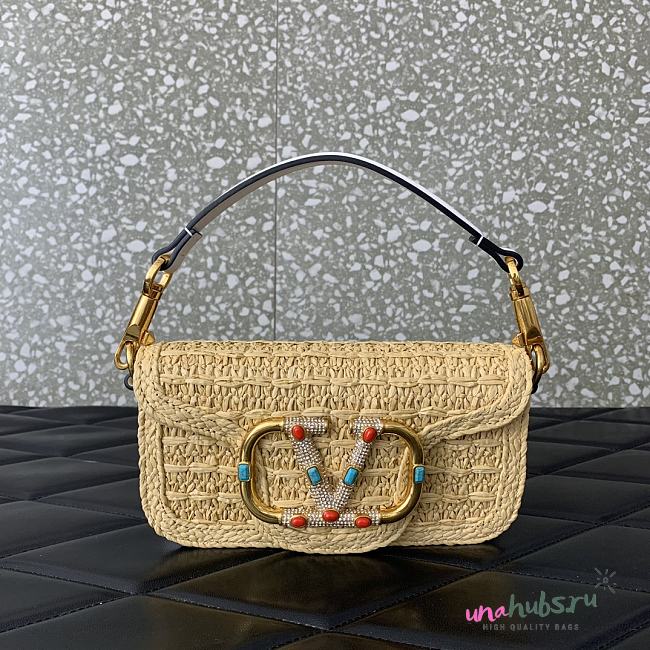 VALENTINO SMALL GARAVANI LOCÒ RAFFIA SHOULDER BAG WITH JEWEL LOGO - 1