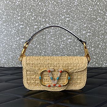 VALENTINO SMALL GARAVANI LOCÒ RAFFIA SHOULDER BAG WITH JEWEL LOGO