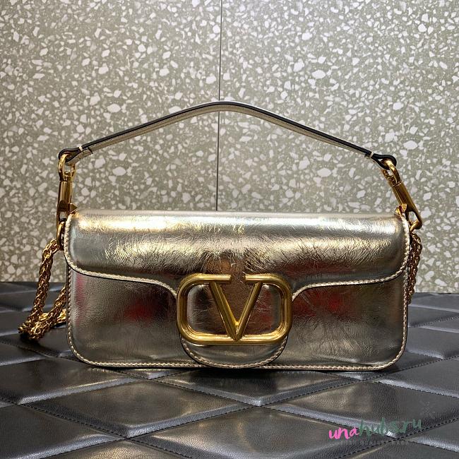 	 Valentino Vlogo Loco Medium Leather Shoulder Gold Bag - 27×13×6cm - 1