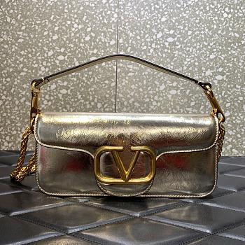 	 Valentino Vlogo Loco Medium Leather Shoulder Gold Bag - 27×13×6cm