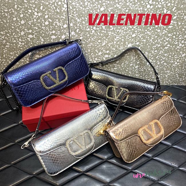 Valentino Vlogo Loco Medium Leather Shoulder Bag Python Leather - 27×13×6cm - 1