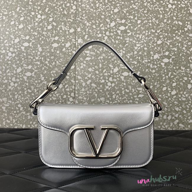 Valentino Vlogo Loco Small Leather Shoulder Silver Bag 20cm - 1