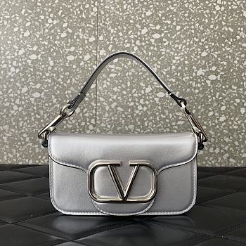 Valentino Vlogo Loco Small Leather Shoulder Silver Bag 20cm