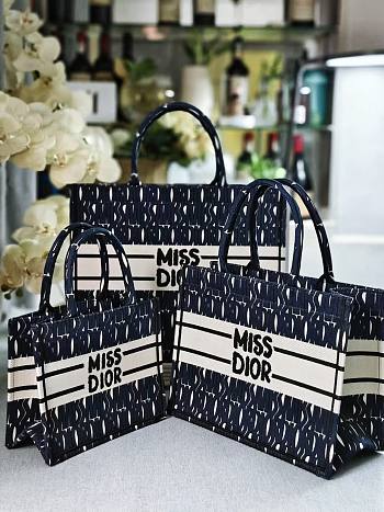 Dior Book Tote Blue and Black Miss Dior Graffiti Embroidery