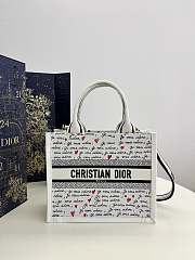  Dior Book Tote Dioramour Small White Embroidery with Black and Red Je Vous Adore Motif and White Calfskin - 1