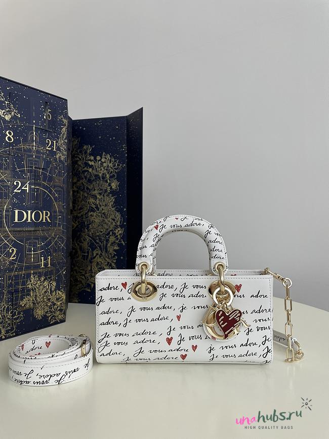 Dior small Lady D-Joy White Embroidery with Black and Red Je Vous Adore Motif and White Calfskin - 1