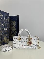 Dior small Lady D-Joy White Embroidery with Black and Red Je Vous Adore Motif and White Calfskin - 1