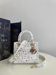 Dior Lady Small White Embroidery with Black and Red Je Vous Adore Motif and White Calfskin  - 1