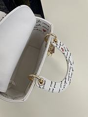 Dior Lady Small White Embroidery with Black and Red Je Vous Adore Motif and White Calfskin  - 3