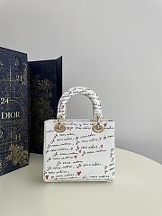 Dior Lady Small White Embroidery with Black and Red Je Vous Adore Motif and White Calfskin  - 2