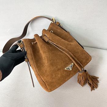 Prada Brown Suede Leather Bucket Bag Brown - 24*23.5*12cm