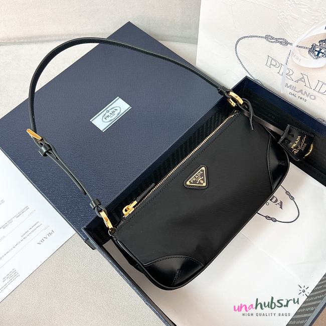 	 PRADA Nylon Calfskin Re-Edition Black Bag - 26*11.5*6cm - 1