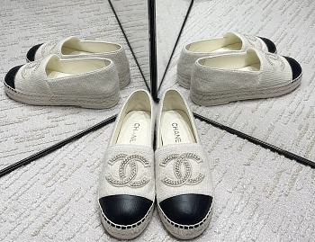 Chanel Espadrilles Wool and Shiny Lambskin Ivory & Black Shoes