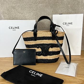 Celine Classic Panier in RAFFIA AND CALFSKIN STRIPED COUFFIN - 21.5 X 22X13cm