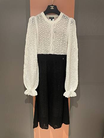 Chanel Long Sleeves Dress Black and White color