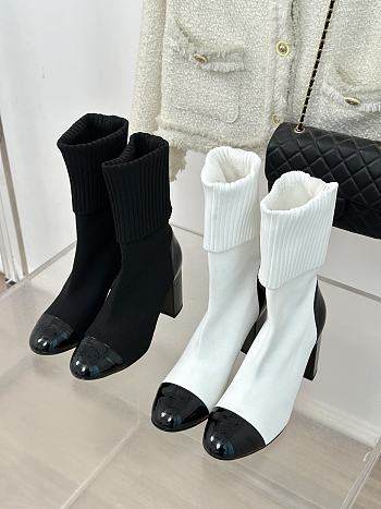 Chanel Short Boots COCO Mark Bicolor Knit