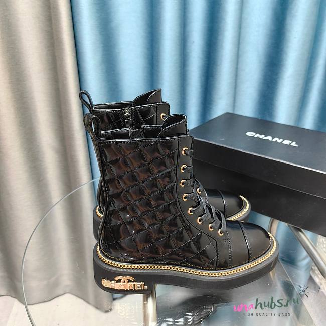 Chanel Chelsea Quilted Patent Leather Boots - 1