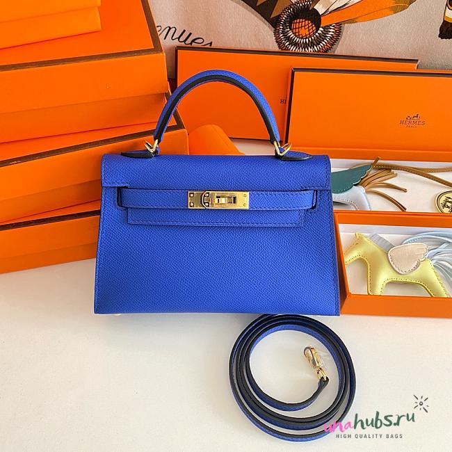 Hermes Mini Kelly 19cm Dark Blue 2 hardware - 1